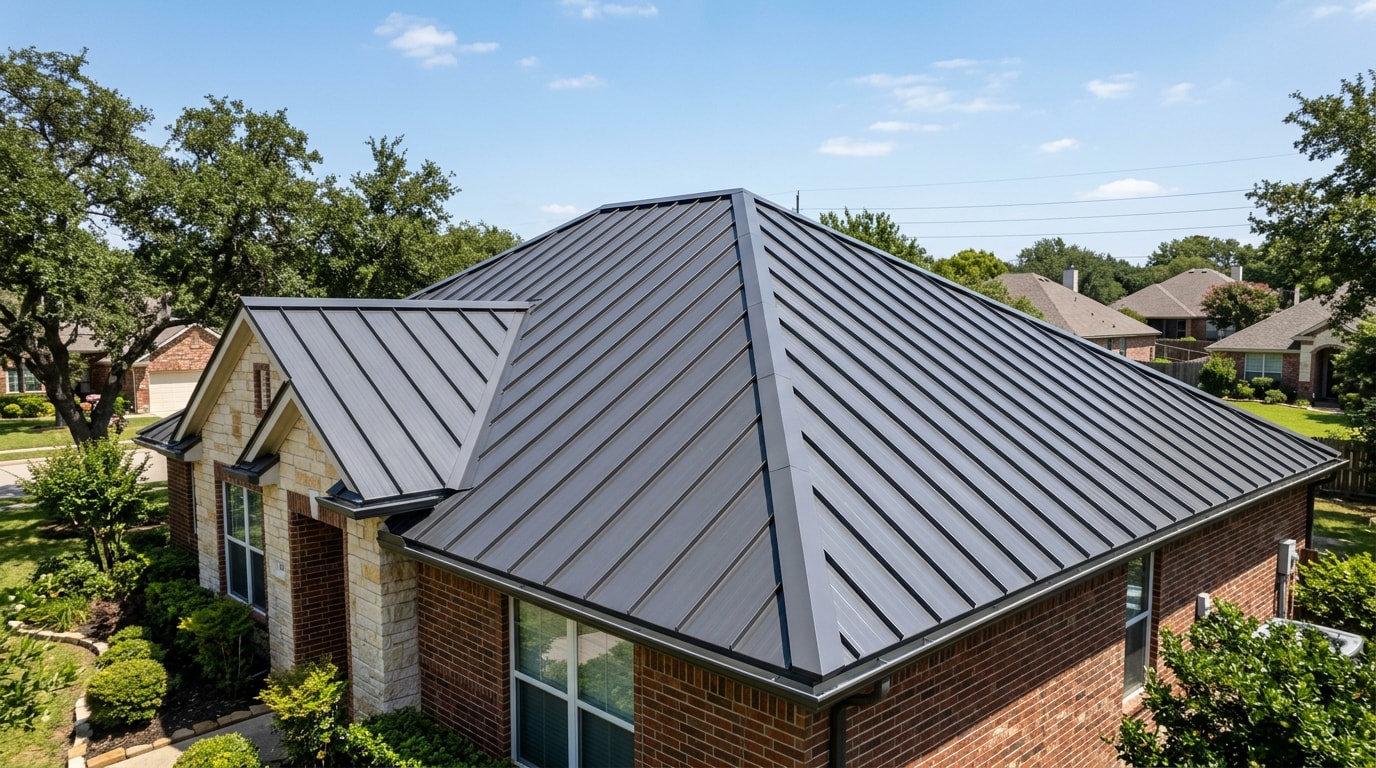 Finished metal roof installed over an existing shingle roof on a residential home