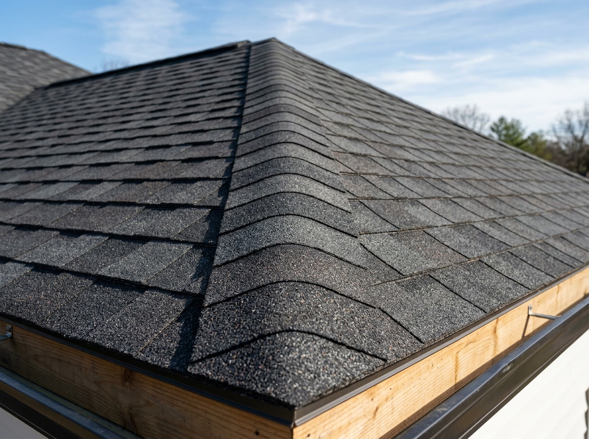 Finished hip roof with clean cap line along the hips and ridge