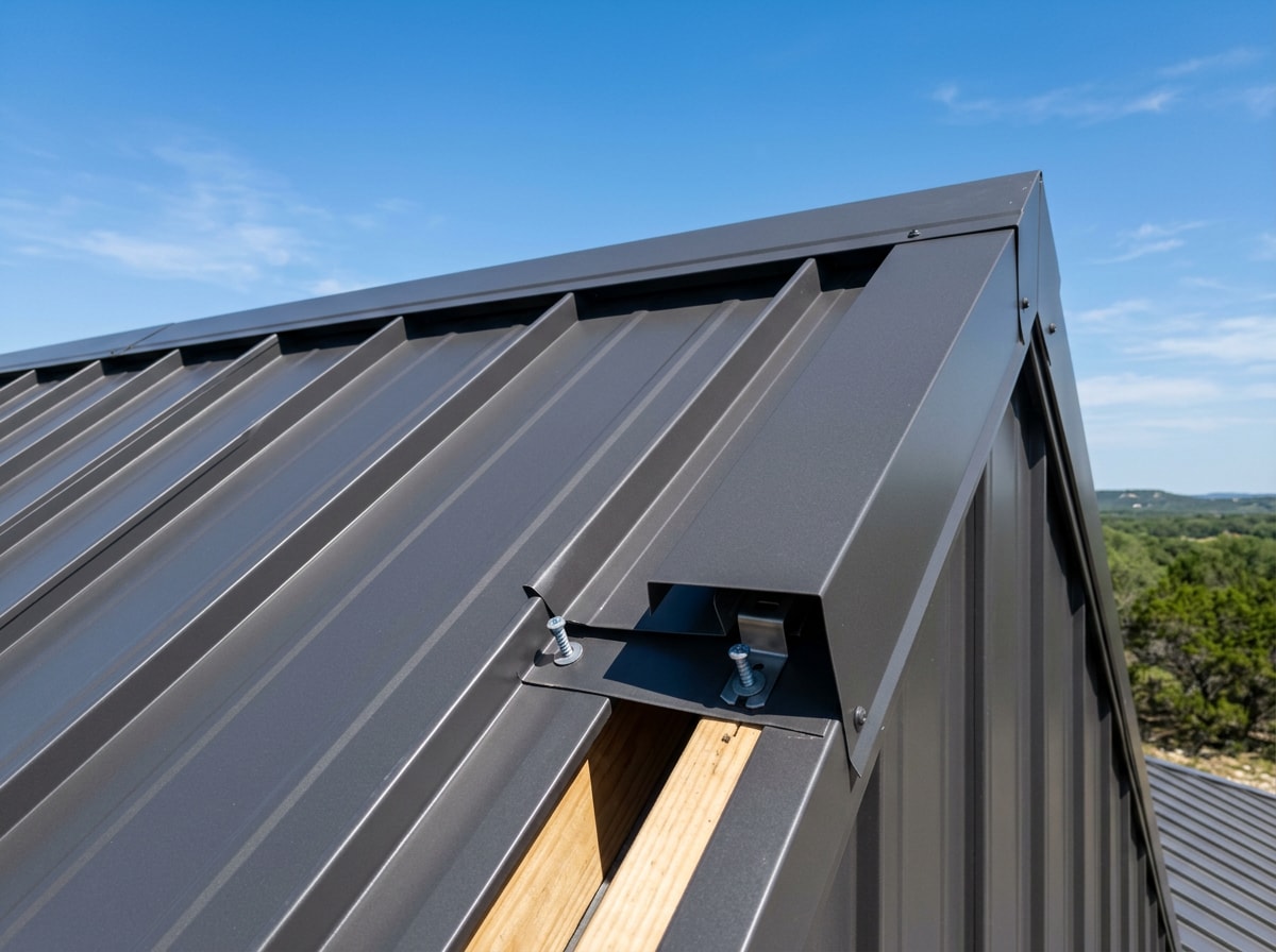 Standing seam metal roof installed on a suburban Texas home