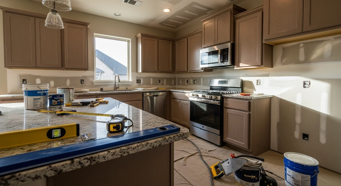 Modern kitchen with new cabinets and countertops after remodeling
