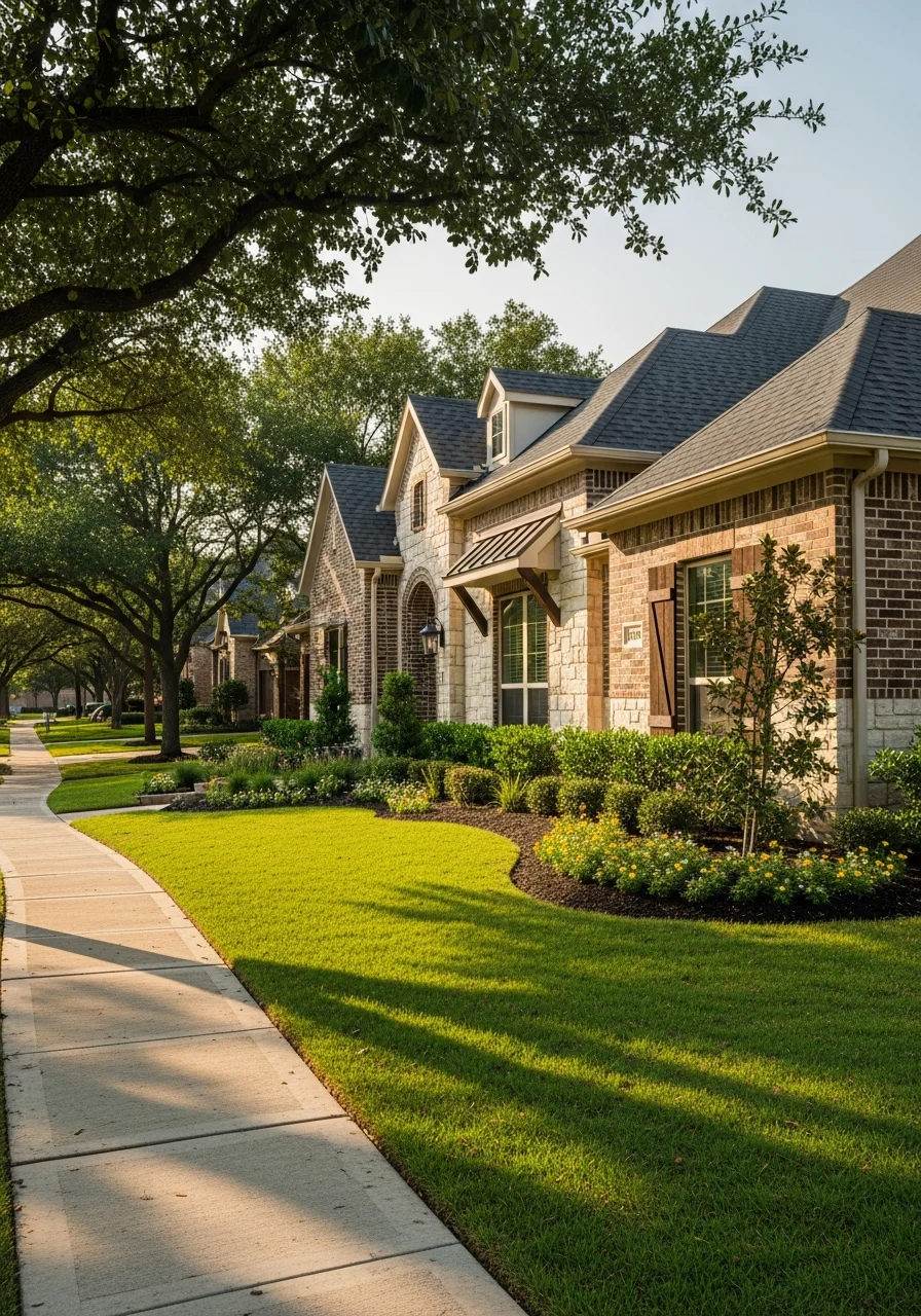 Plano residential home with updated exterior features and established landscaping in a master-planned community.